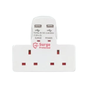 Image of Status 2 Way Plug In Socket Power Adapter with Surge Protection Plus 2x USB Outputs UK Plug