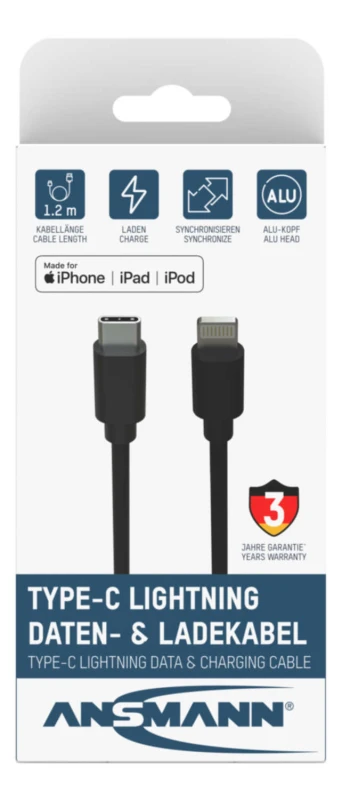 Image of Ansmann 1700-0106 mobile phone cable Black 0.12 m USB C Lightning