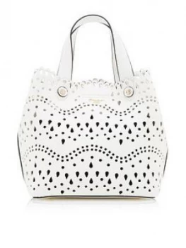 image of Dune London Daser Medium Laser Cut Tote Bag - White