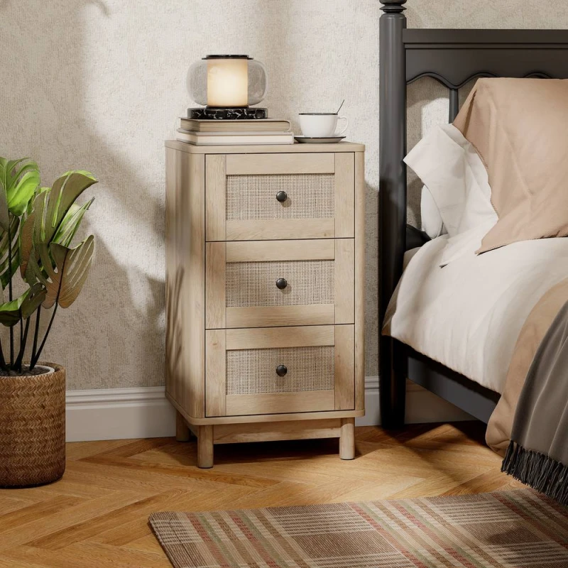 Image of HOMCOM 3 Drawer Chest of Drawers, Storage Unit for Living Room, Oak in Natural Natural Unisex