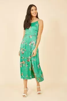 Image of Green Satin Floral Slip Sundress