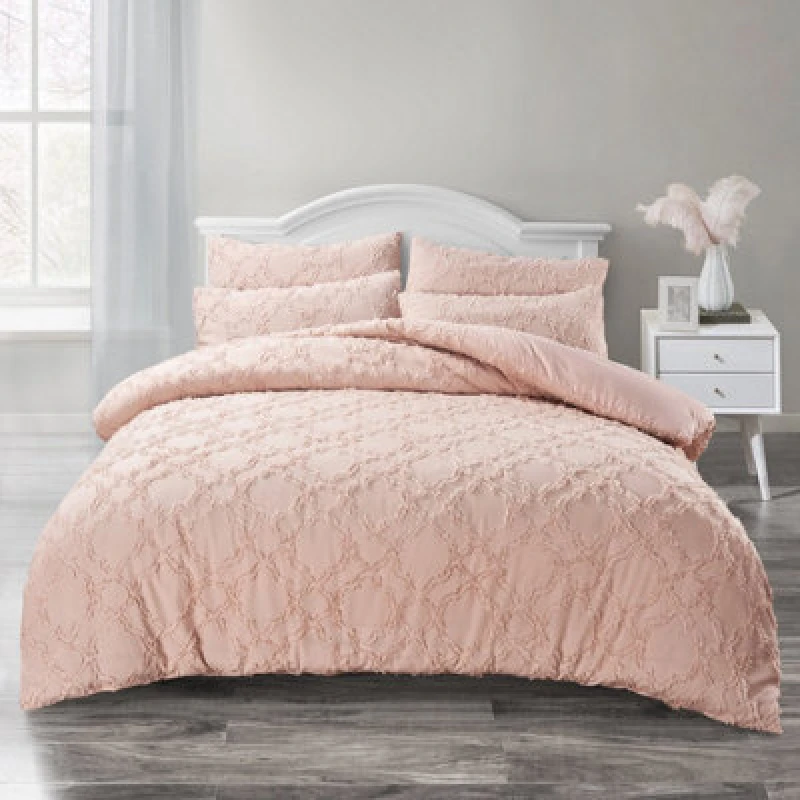 Image of Intimates Elegant Tufted Duvet Cover & Pillowcase Set - Comfortable And Durable Bedding Set, Easy-Care Quilt Cover - Blush Pink