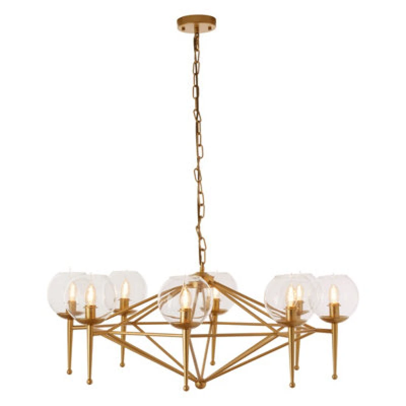 Image of Orsina Gold 8 Arm Geo Pendant Lamp, Mid Century Modern Glass Globe Ceiling Light, Glamorous Geometric Frame Pendant