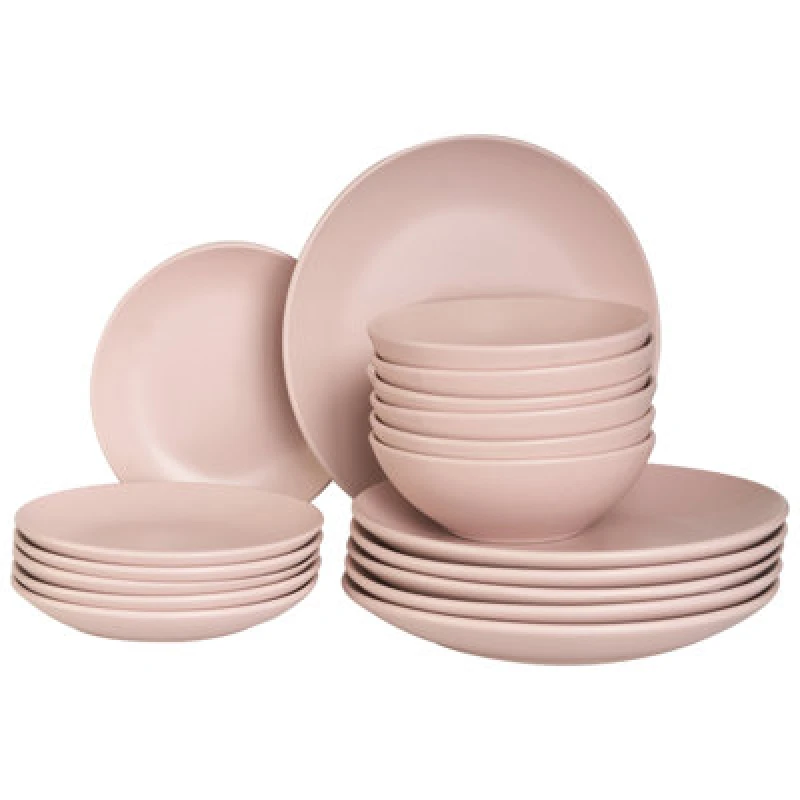 Image of Beliani Set Of 18 Dinnerware Vivani Stoneware Pink