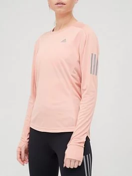 Image of adidas Own The Run Long Sleeve T-Shirt - Blue, Blush, Size L, Women