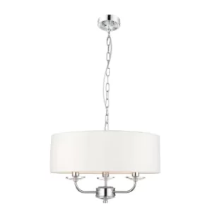 image of 3 Light Multi Arm Ceiling Pendant Nickel Plate, White Silk Effect, E14