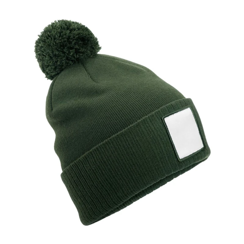 Image of Beechfield Beechfield Men Pom Pom Applique Patch Beanie in Olive Olive One Size Male 5063693968038