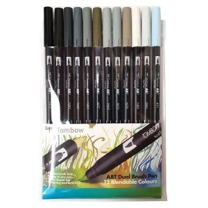 image of Tombow ABT Dual Brush Pen Grey Set of 12