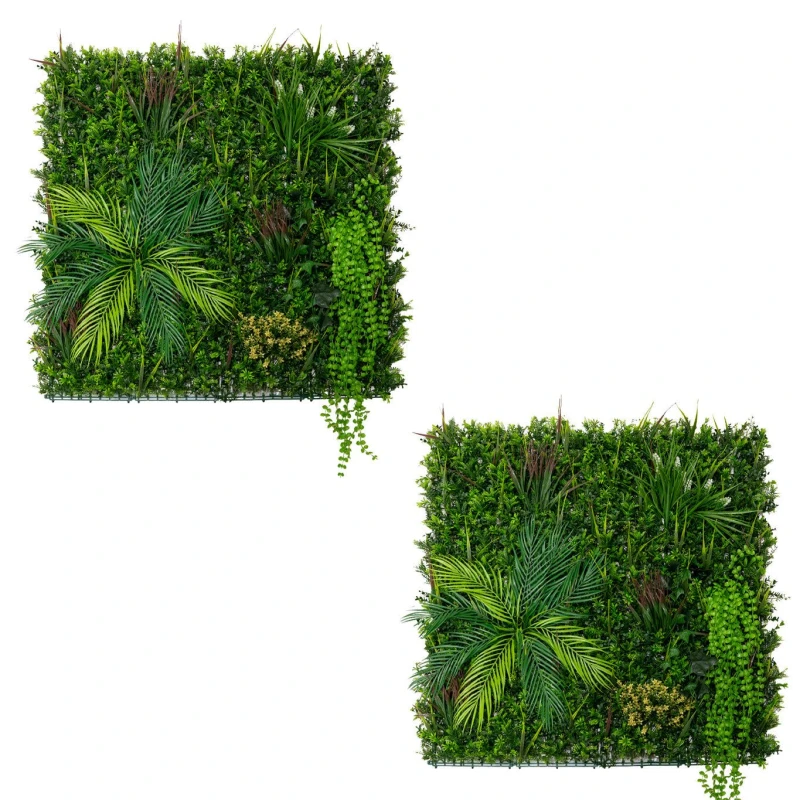 Image of Monstershop 2Pcs Artificial Plant Wall Panel 100 x 100cm Alina Living Foliage Greenery Tiles Indoor Outdoor Weather & UV Resistant Green