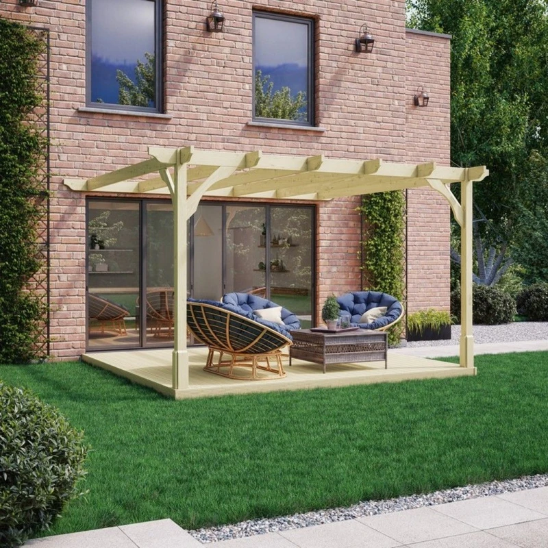 Image of Rutland County Garden Furniture Ltd Premium Wall Mounted Pergola & Decking Kit, L240 x W240 cm, Green Green Unisex