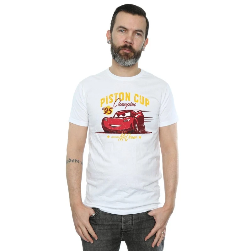 Image of Disney Men Cars Piston Cup Champion T-Shirt in White Size: Small White S Male 5057245928939