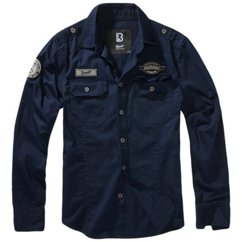 Image of Brandit Luis Vintage Shirt With Badges Navy Size Small