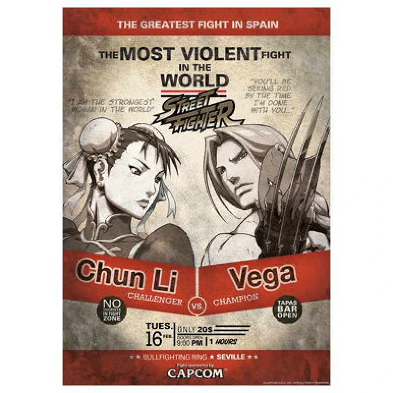 Image of Street Fighter Limited Edition Chun Li vs Vega A3 Art Print Multi