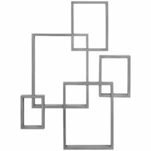 Image of HOMCOM Floating Shelves Wall Mounted Interlocking Cube Shelves Grey