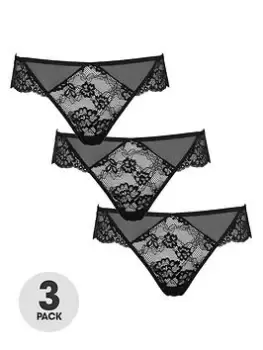 Image of Ann Summers Knickers Sexy Lace Planet 3 Pack Brazilian - Black, Size 10, Women