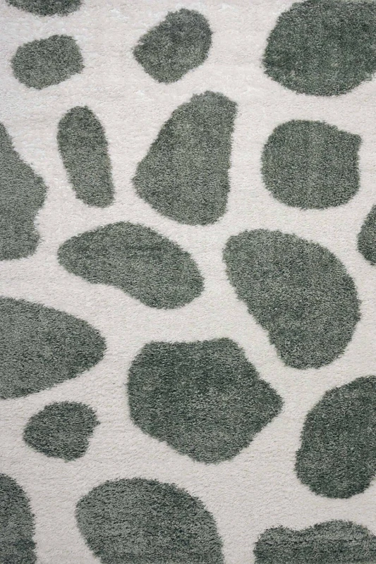 Image of THE RUGS Moodi Pebble Design Shaggy Soft High Pile Living Room Rug & Runner in Green Size: 80cm x 150cm Green Unisex 80cm x 150 cm