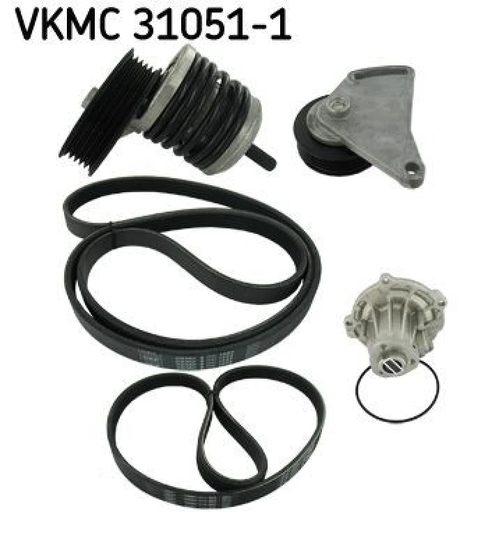 Image of SKF Water Pump + V-Ribbed Belt Kit SKF VKMC 31051-1