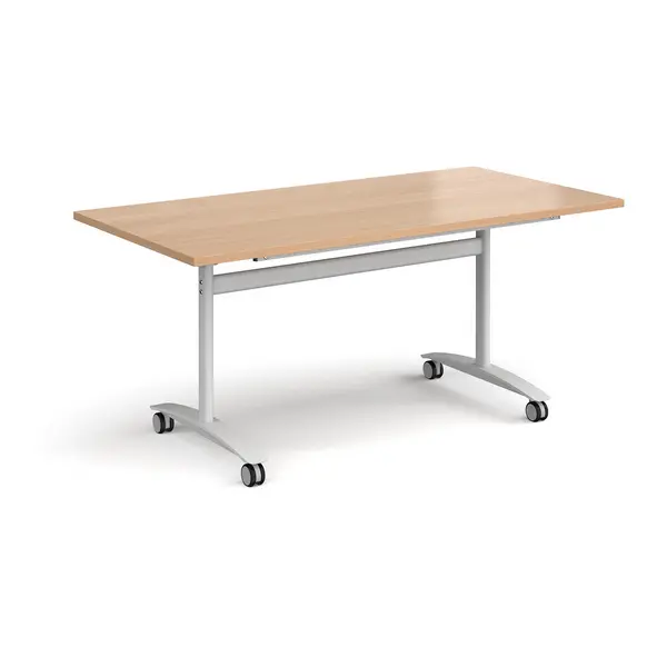 Image of Rectangular Deluxe Fliptop Meeting Table with White Frame 1600mm x 800mm - Beech