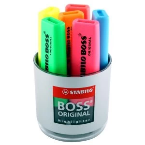 image of STABILO BOSS Original 2 5mm Chisel Tip Highlighter Assorted Colours Deskset of 6