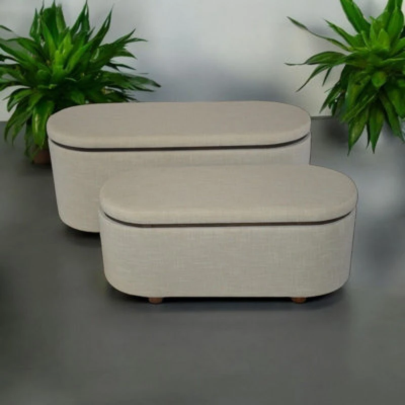 Image of Minster Wide Oval Standard Ottoman With Storage (Set Of 2) - Wood - Solid Color