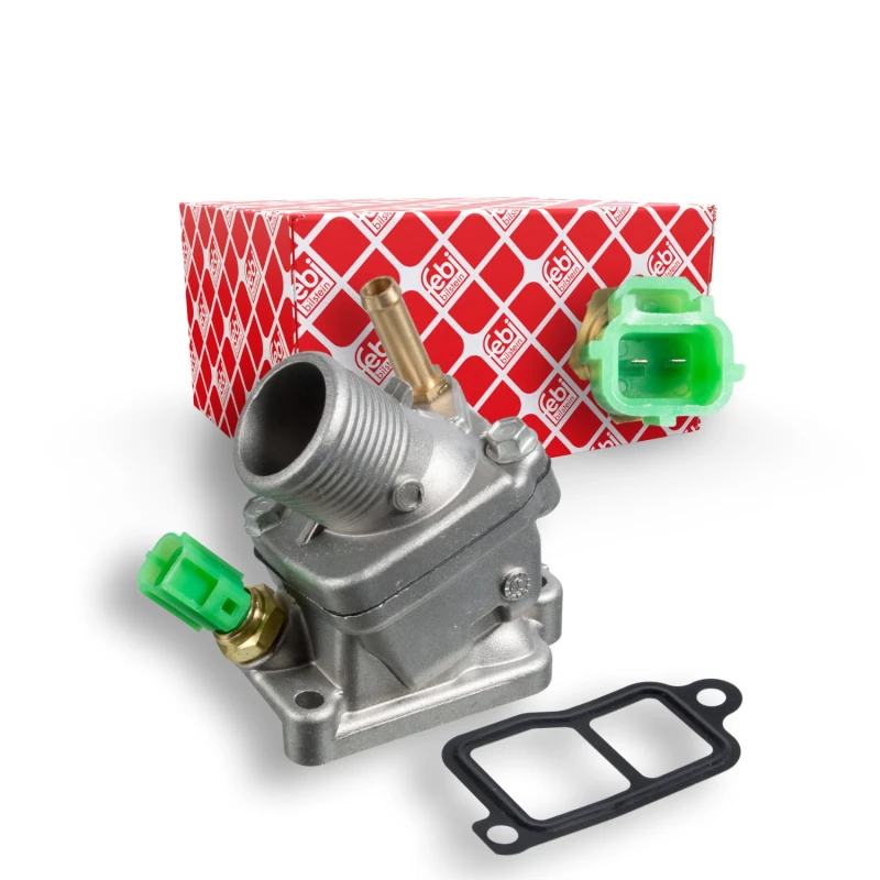 Image of FEBI BILSTEIN 34851 Engine thermostat Opening Temperature: 90°C, with gasket/seal, with housing, with sensor Cast Aluminium Thermostat,coolant (316)