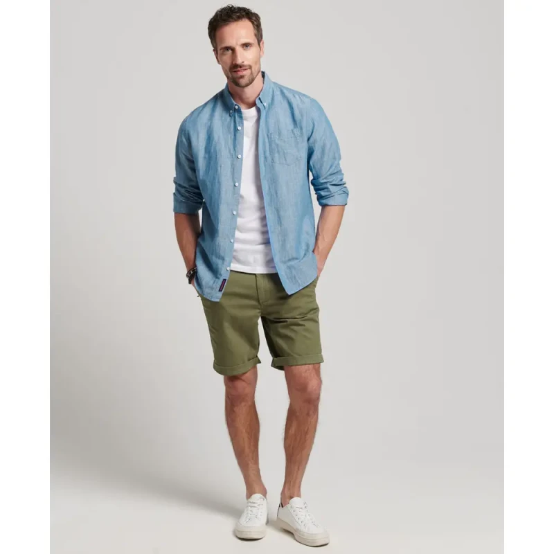 Image of Superdry Button-down linen and organic cotton shirt Superdry Studios Bleu Male XL