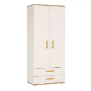 image of 4Kids 2 Door 2 Drawer Wardrobe In Light Oak And White High Gloss (Orange Handles)