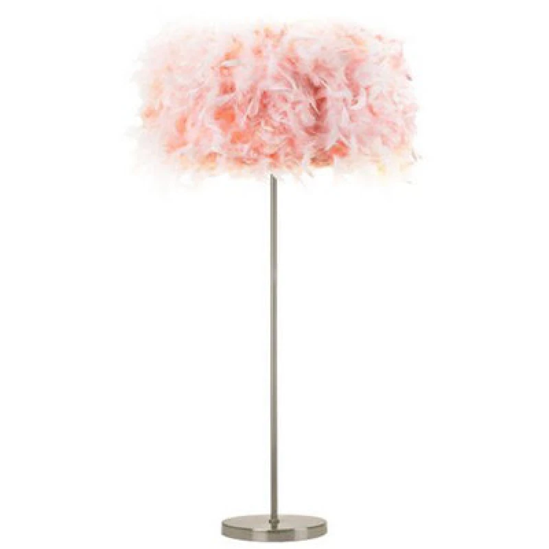 Image of Happy Homewares Modern And Chic Real Pink Feather Floor Lamp With Satin Nickel Base And Switch