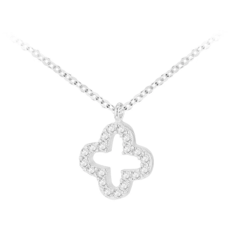Image of Be You 9ct White Gold CZ Petal Necklace Adjustable Statement Necklaces 17-18in White 72947301000