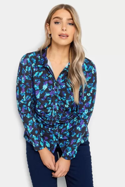 image of Abstract Print Ruched Shirt