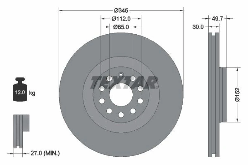 Image of Brake disc TEXTAR 92120605