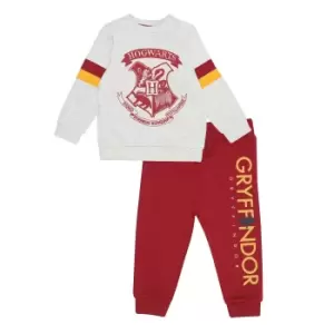 image of Harry Potter Boys Hogwarts Crest Sweatsuit Set (Jumper & Trousers) (12-18 Months) (Heather Grey/Red)