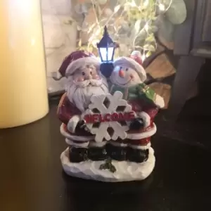 Image of LED Battery Operated Indoor Christmas Santa and Snowman Welcome Ornament