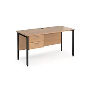 Image of Rectangular Straight Desk Beech Wood H-Frame Legs Black Maestro 25 1400 x 600 x 725mm 2 Drawer Pedestal