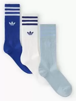 Image of adidas Originals 3 Pairs of Crew Socks - Multi, White, Size 8.5-11, Men