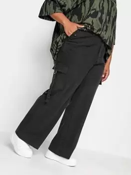 Image of Yours Twill Black Wide Leg Cargo, Black, Size 16, Women