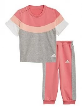 image of Adidas Girls Infant Summer Jog Set - Pink/Grey