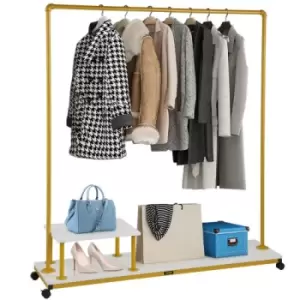 Image of VEVOR Clothing Garment Rack, 150 x 36 x 160 cm, Heavy-duty Clothes Rack w/ Bottom Shelf & Side Shelf, 4 Swivel Casters, Sturdy Steel Frame, Rolling Cl
