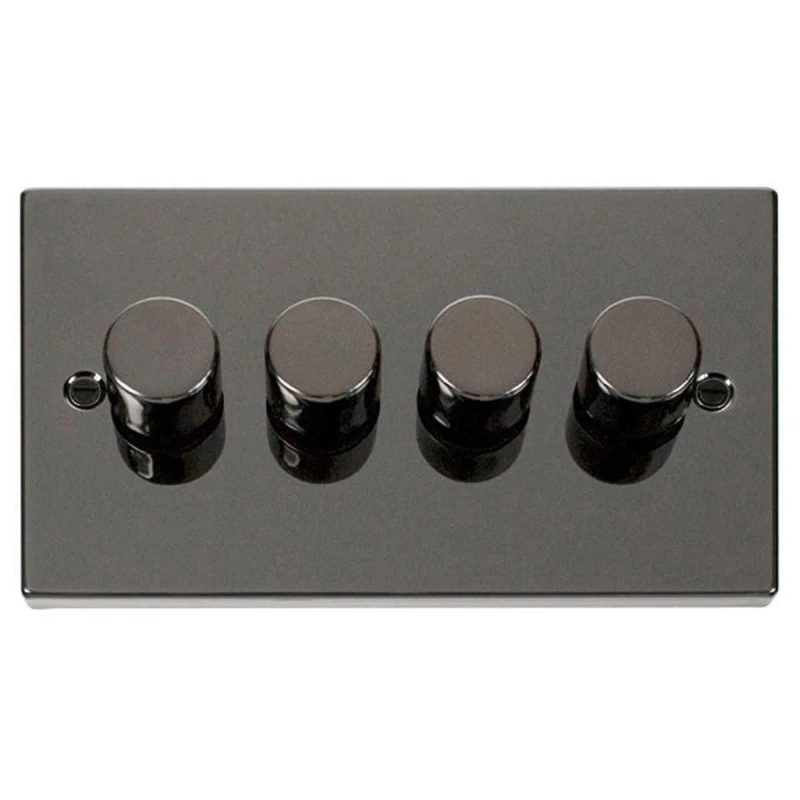 Image of SE Home Black Nickel 4 Gang 2 Way LED 100W Trailing Edge Dimmer Light Switch. Black