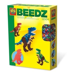 image of SES Creative - Childrens Beedz T-Rex Iron-on Beads Mosaic Set 1200 Iron-on Beads (Multi-colour)