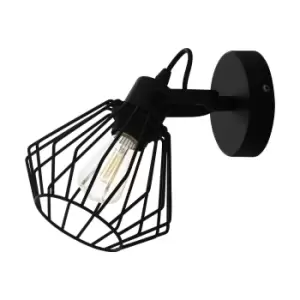 Image of Wall Flush Ceiling Light Colour Black Shade Open Wire Frame Bulb E27 1x40W