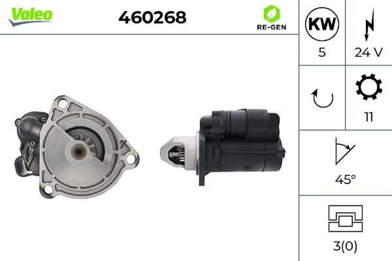 Image of VALEO 460268 Starter motor VALEO RE-GEN REMANUFACTURED 5kW, 24V, Number of Teeth: 11 Starter (2)