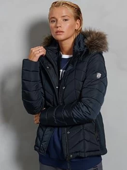 image of Superdry Luxe Fuji Padded Jacket - Navy, Size 10, Women