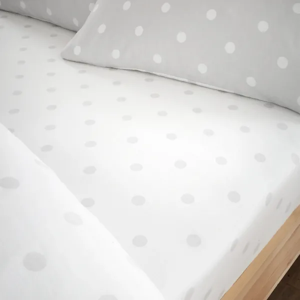 image of Catherine Lansfield Polka Dot Brushed Bed Linen Fitted Sheet Grey