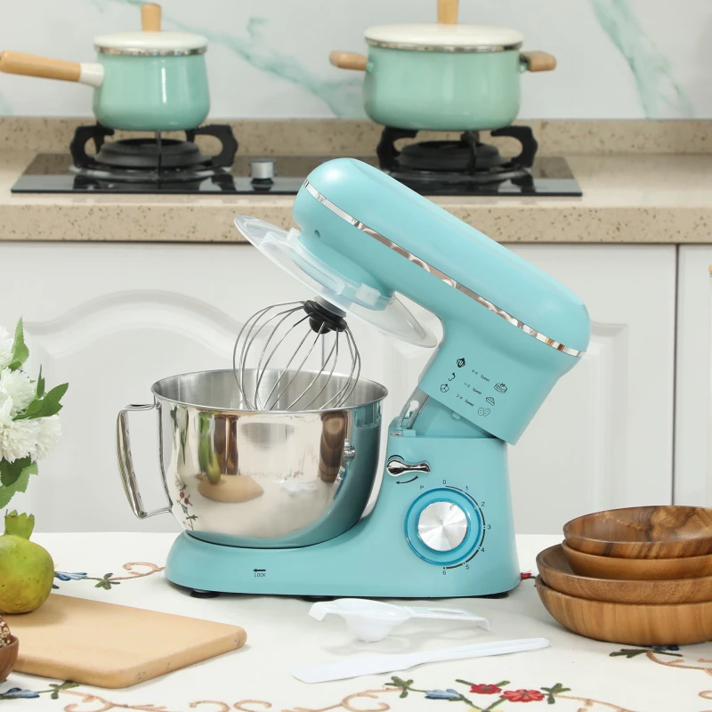 Image of HOMCOM HOMCOM Stand Mixer with 6 Speeds, Pulse, 4.5L Stainless Steel Bowl, Food Mixer in Blue Blue One Size Unisex 5063603045460
