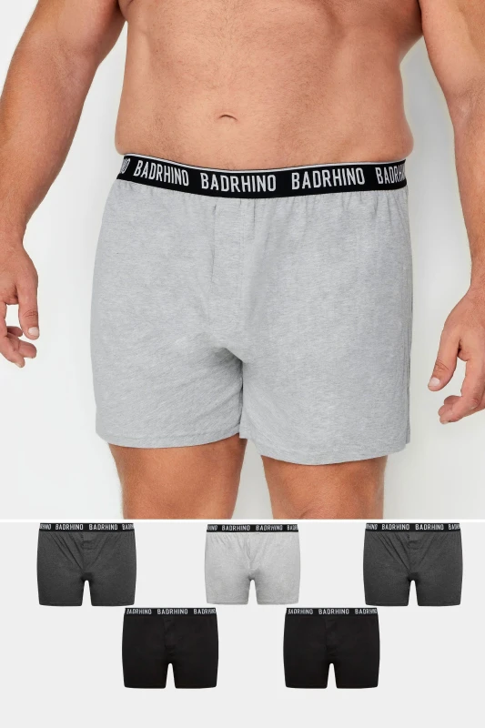 Image of BadRhino BadRhino Men 5 Pack Loose Fit Boxers in Grey Size: 2X-large Grey XXL Male 5063110766711