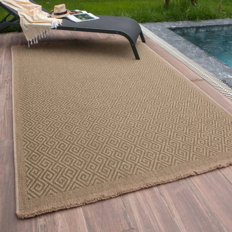 Image of THE RUGS Jute Looking Greek Key Design Outdoor Rugs Green Nature 5100GN Size: 140cm x 200cm Green Unisex 140cm x 200 cm