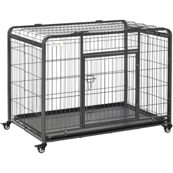 image of 78x109cm Metal Dog Cage Kennel w/ Locking Door & Wheels Large Pets - Pawhut