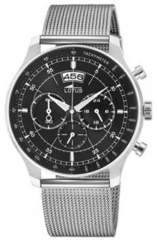 Image of Lotus Mens Stainless Steel Mesh Bracelet Black Dial Watch