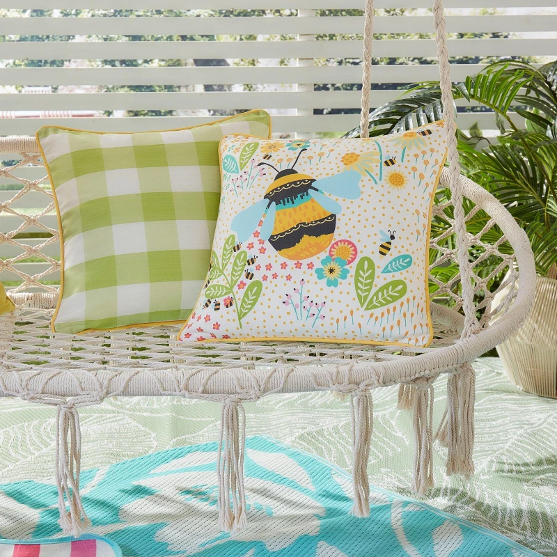 Image of Fusion 'Buzzy Bee' Outdoor Water & UV Resistant Garden Filled Bench Cushion Yellow
